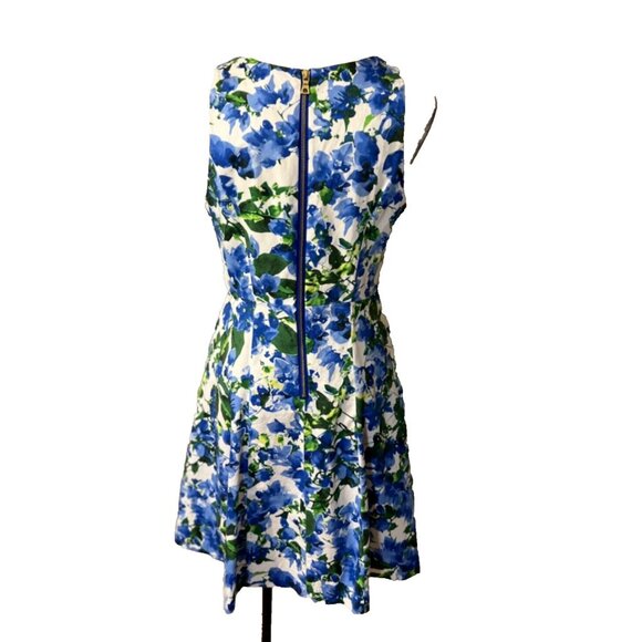 Milly NY Dress 10 Blue Ivory A Line Washable Stretch Cotton Sleeveless Summer - Picture 2 of 5